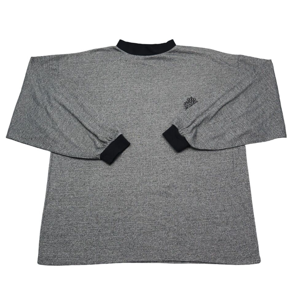 Marquis Sweater Mens M Gray Black Long Sleeve Mock Neck Knit Pullover